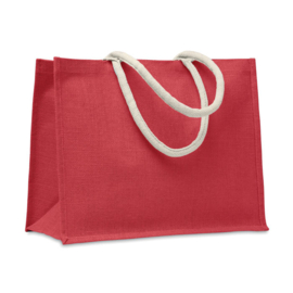 Jute tas met katoenen hengsels, rood