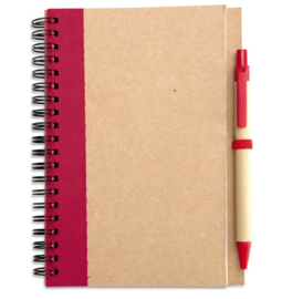 Notitieboekje van gerecycled karton, rood met afbreekbare pen