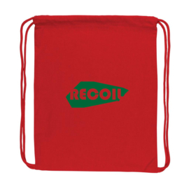 Impact AWARE™ gerecycled katoenen rugzak met trekkoord 145gr, rood