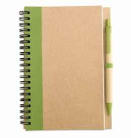 Notitieboekje van gerecycled karton, groen met afbreekbare pen