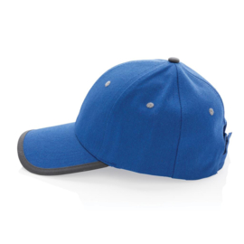 Impact AWARE ™ 6 panel cap van geborsteld katoen met bies, blauw