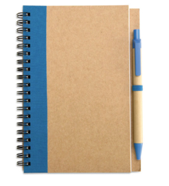 Notitieboekje van gerecycled karton, blauw met afbreekbare pen