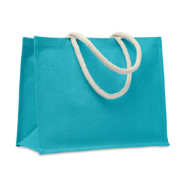 Jute tas met katoenen hengsels, turquoise