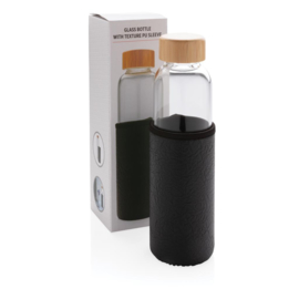 Glazen fles met PU sleeve, zwart