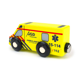 Houten ambulance met logo