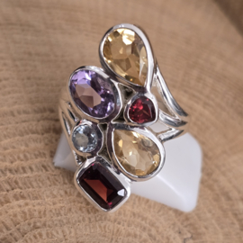 Echt zilveren multi stone ring, maat 18.5