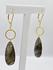 Echt zilveren oorbellen met Labradoriet goud plating
