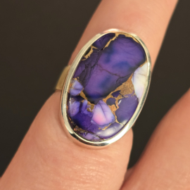Echt zilveren ring met Paars, Dahlia koper turkoois, maat 18