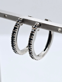 Echt zilveren Creolen met zwarte  zirkonia 20 mm