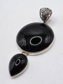 Prachtige zeer grote,  echt zilveren hanger met Onyx