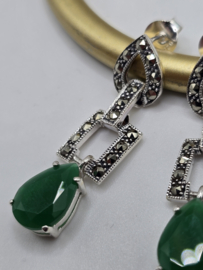 Prachtige echt zilveren oorbellen met Marcasiet en groene  onyx