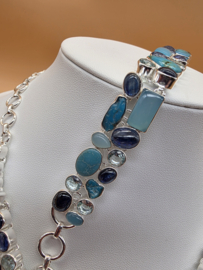 Schitterend 925 zilveren sieraden set, blauw tinten.