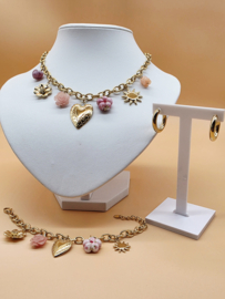 Armband met  harsbloemen, keramiek, zon, hart