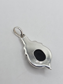 Echt zilveren hanger met Onyx, fantasie druppel
