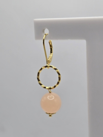 Echt zilveren oorbellen met roze Aventurijn goud plating