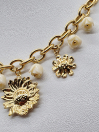 Collier met acetaat bloemige roos bedeltjes