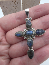 Echt zilveren ketting hanger met Labradoriet, kruis