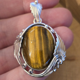 Prachtige echt zilveren hanger met Tijgeroog,  groot