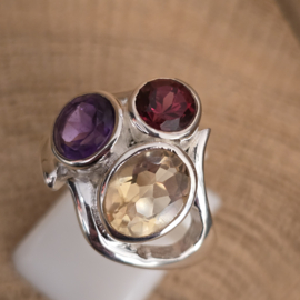 Echt zilveren multi stone ring, maat 19