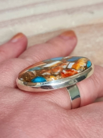 Prachtige zware echt zilveren ring met koper turquoise. Maat 20