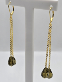Echt zilveren oorbellen met smoky kwarts in goud plating