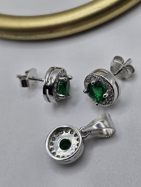 Echt zilveren set, zirkonia, silver/groen MDZ29