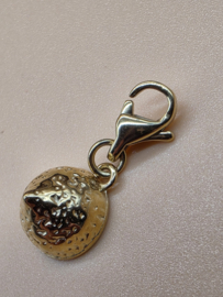 RVS charm  halve citroen emaille hanger. Goud