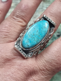 Echt zilveren ring met Turquoise maat 22