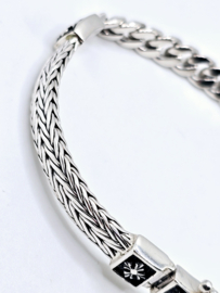 Echt zilveren zware schakelarmband, bijzondere sluiting 20.5 cm