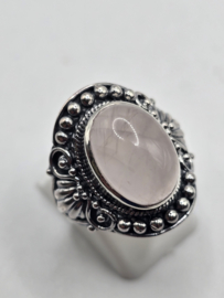 Echt zilveren ring met rozenkwarts maat 18.5
