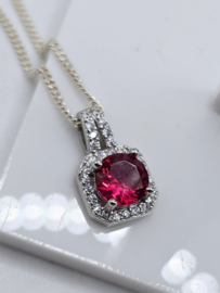 Echt zilveren set, zirkonia, silver/fuchsia. MDZ3