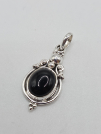 Echt zilveren hanger met Onyx, fantasie druppel