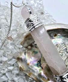 Roze kwarts luxe pendel verzilverd