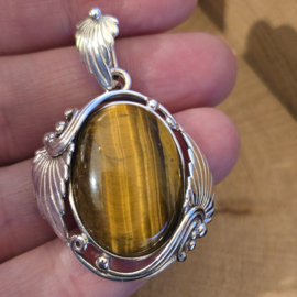 Prachtige echt zilveren hanger met Tijgeroog,  groot
