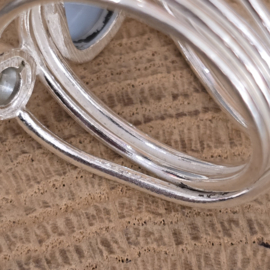 Echt zilveren  ring met Blauwe agaat, saffier en Topaas, maat 19