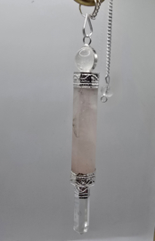 Bergkristal / Roze kwarts luxe pendel verzilverd