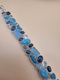 Schitterend 925 zilveren sieraden set, blauw tinten.