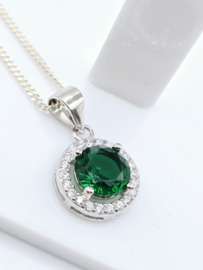 Zirkonia set, silver/green. rond. MDZ2