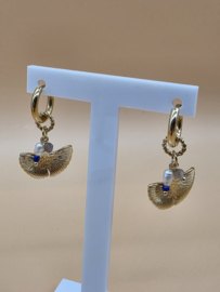 Creolen met bedeltjes ginkgo, zoetwaterparel, natuurlijke stenen