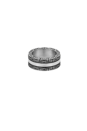 Heren ring met patroon - zilver/zwart