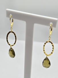Echt zilveren oorbellen met smoky kwarts in goud plating