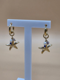 Creolen met bedeltjes zeesterren, zoetwaterparels, natuurlijke stenen