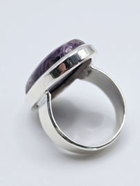 Echt zilveren ring met Charoiet, maat 19