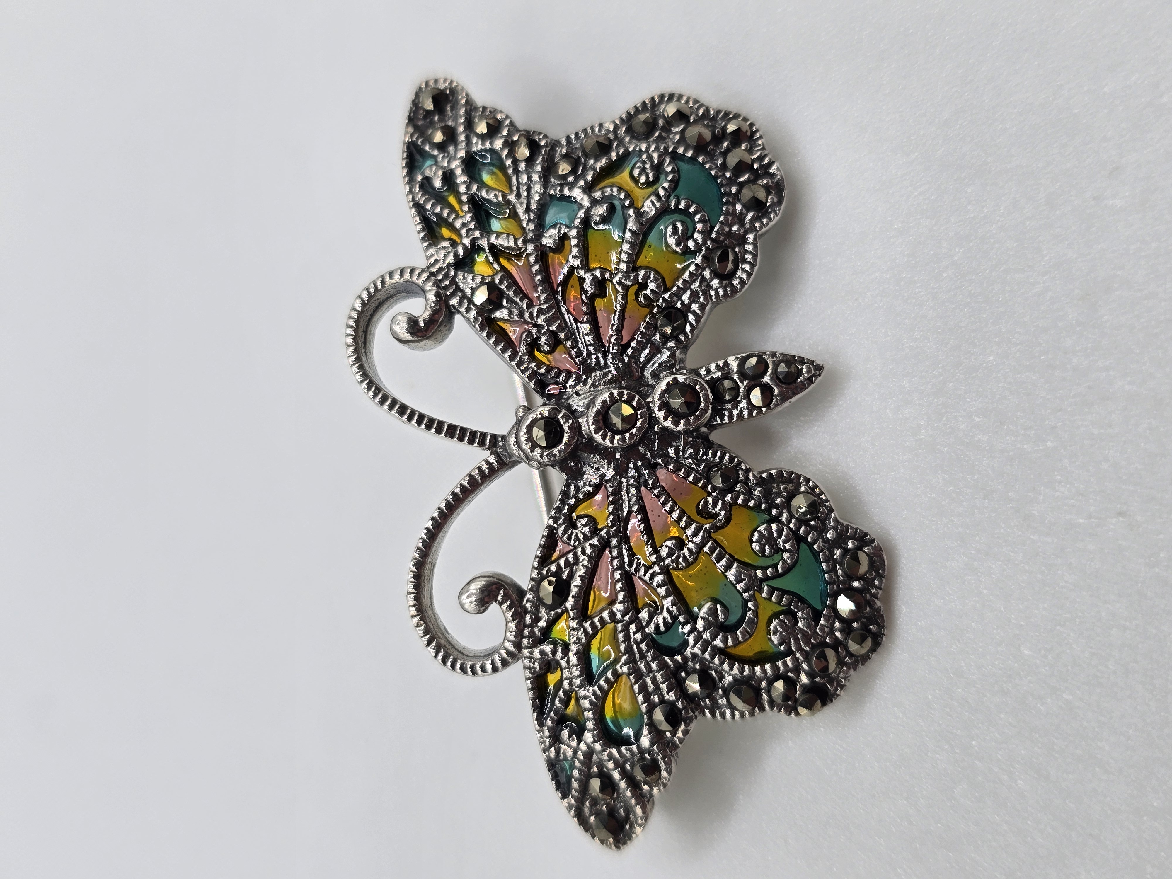 925 zilveren broche, met Marcasiet en glas emaille