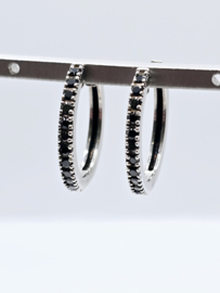 Echt zilveren Creolen met zwarte  zirkonia 20 mm