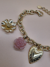 Armband met  harsbloemen, keramiek, zon, hart