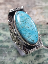 Echt zilveren ring met Turquoise maat 22