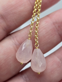 Echt zilveren oorbellen met rozenkwarts goud plating
