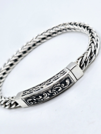 Echt zilveren zware schakelarmband, bijzondere sluiting 22 cm