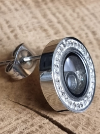 Stainless steel oorbellen met zwevende diamantjes